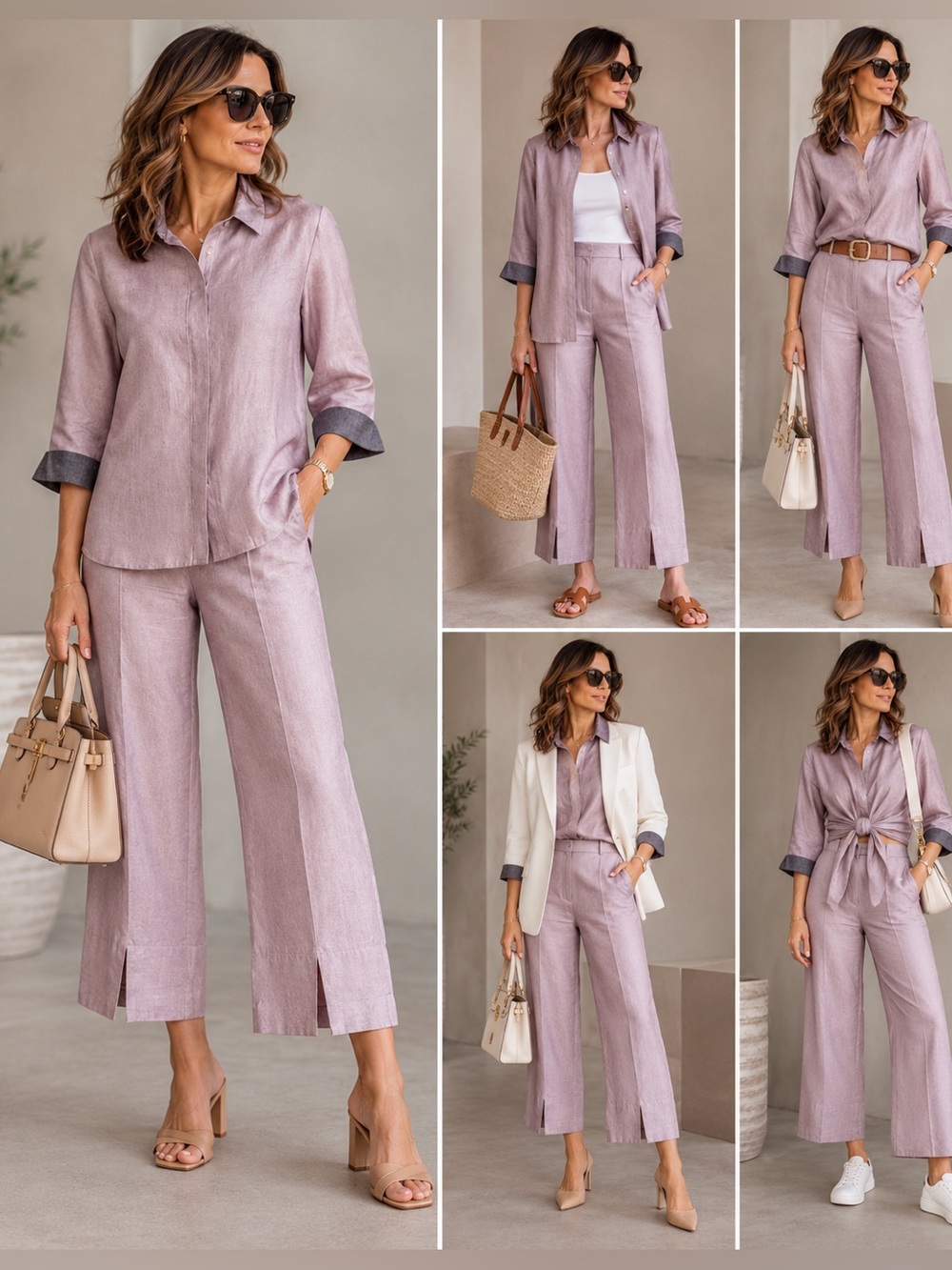 Krakerz Linen & Viscose Blend Lilac Two-Piece Set size medium